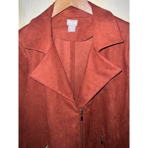 Chico's (2) Size 12 Large Moto Jacket Faux Suede Rust Fawn Brown Gold-Tone Zip - Picture 5 of 12